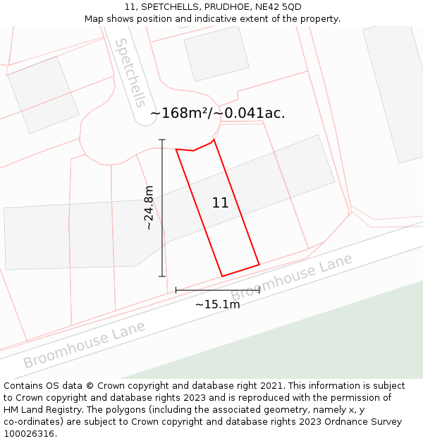 11, SPETCHELLS, PRUDHOE, NE42 5QD: Plot and title map