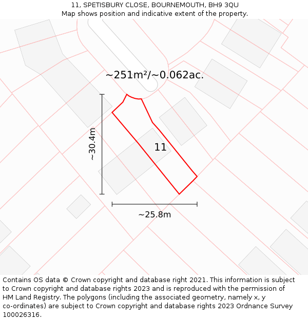 11, SPETISBURY CLOSE, BOURNEMOUTH, BH9 3QU: Plot and title map