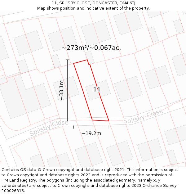 11, SPILSBY CLOSE, DONCASTER, DN4 6TJ: Plot and title map