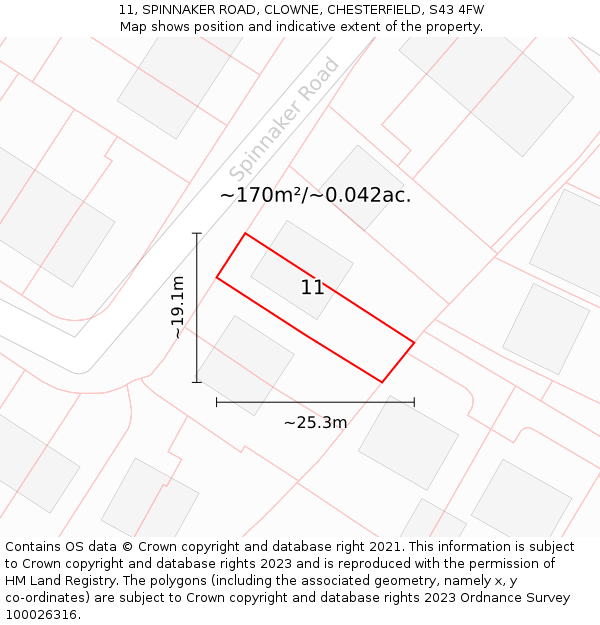 11, SPINNAKER ROAD, CLOWNE, CHESTERFIELD, S43 4FW: Plot and title map
