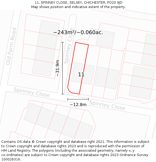 11, SPINNEY CLOSE, SELSEY, CHICHESTER, PO20 9JD: Plot and title map