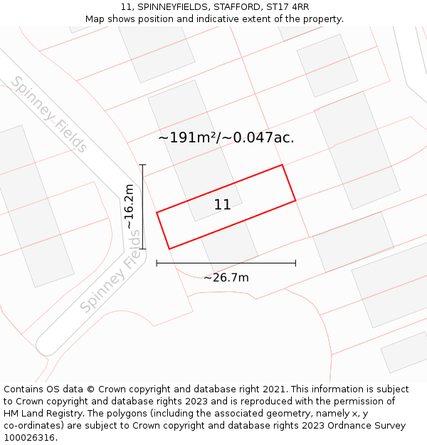 11, SPINNEYFIELDS, STAFFORD, ST17 4RR: Plot and title map
