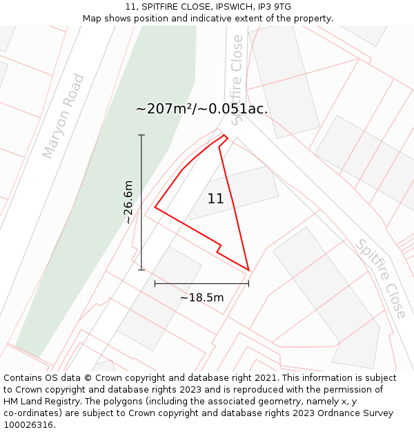 11, SPITFIRE CLOSE, IPSWICH, IP3 9TG: Plot and title map