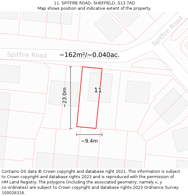 11, SPITFIRE ROAD, SHEFFIELD, S13 7AD: Plot and title map