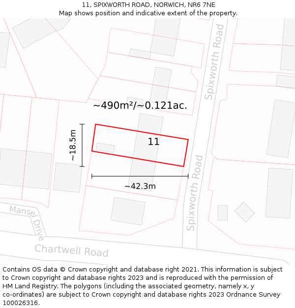 11, SPIXWORTH ROAD, NORWICH, NR6 7NE: Plot and title map