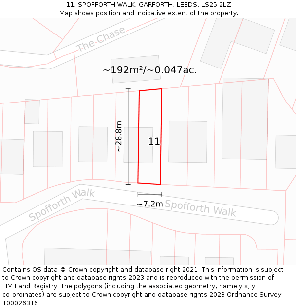 11, SPOFFORTH WALK, GARFORTH, LEEDS, LS25 2LZ: Plot and title map