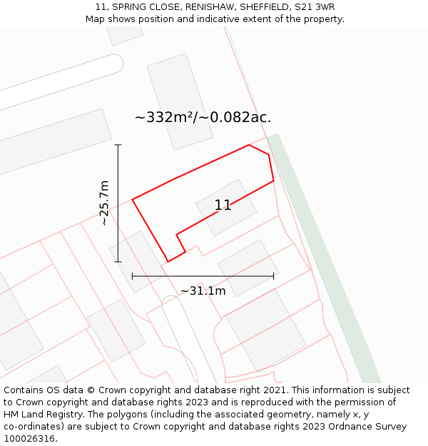 11, SPRING CLOSE, RENISHAW, SHEFFIELD, S21 3WR: Plot and title map