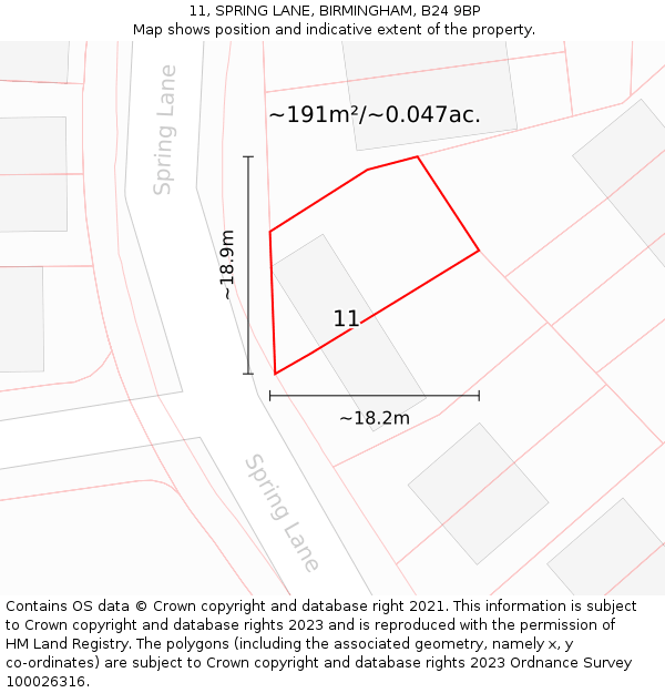 11, SPRING LANE, BIRMINGHAM, B24 9BP: Plot and title map