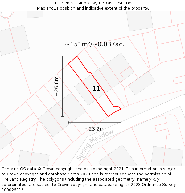 11, SPRING MEADOW, TIPTON, DY4 7BA: Plot and title map