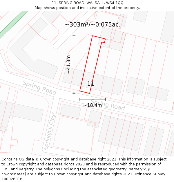 11, SPRING ROAD, WALSALL, WS4 1QQ: Plot and title map