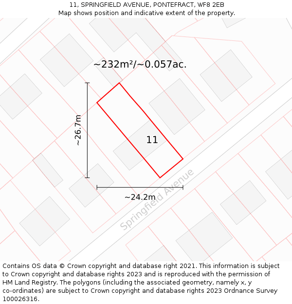 11, SPRINGFIELD AVENUE, PONTEFRACT, WF8 2EB: Plot and title map