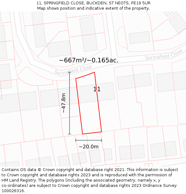 11, SPRINGFIELD CLOSE, BUCKDEN, ST NEOTS, PE19 5UR: Plot and title map