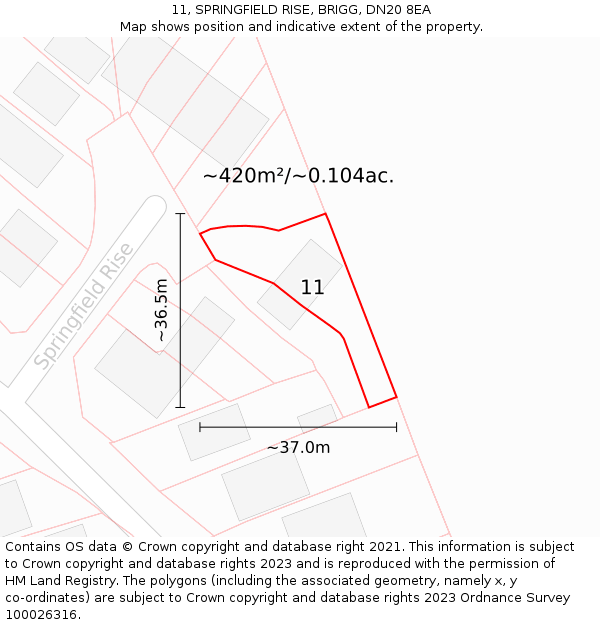 11, SPRINGFIELD RISE, BRIGG, DN20 8EA: Plot and title map