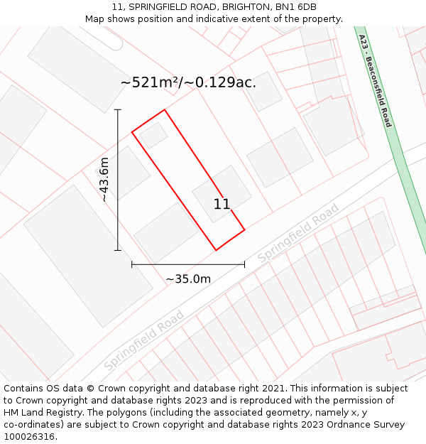 11, SPRINGFIELD ROAD, BRIGHTON, BN1 6DB: Plot and title map