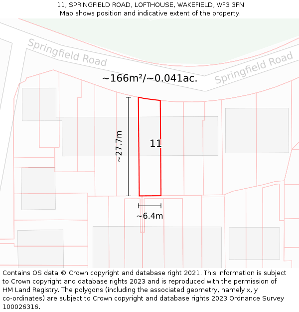 11, SPRINGFIELD ROAD, LOFTHOUSE, WAKEFIELD, WF3 3FN: Plot and title map