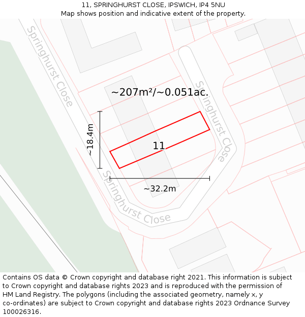 11, SPRINGHURST CLOSE, IPSWICH, IP4 5NU: Plot and title map