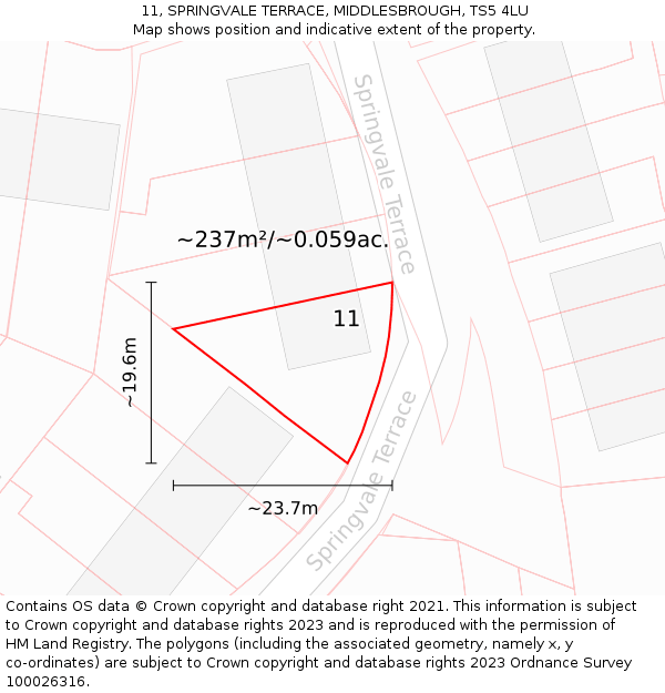 11, SPRINGVALE TERRACE, MIDDLESBROUGH, TS5 4LU: Plot and title map