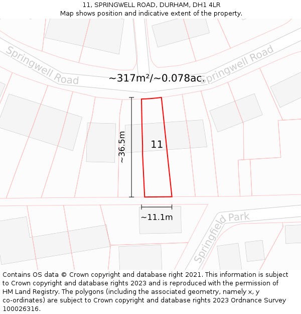 11, SPRINGWELL ROAD, DURHAM, DH1 4LR: Plot and title map