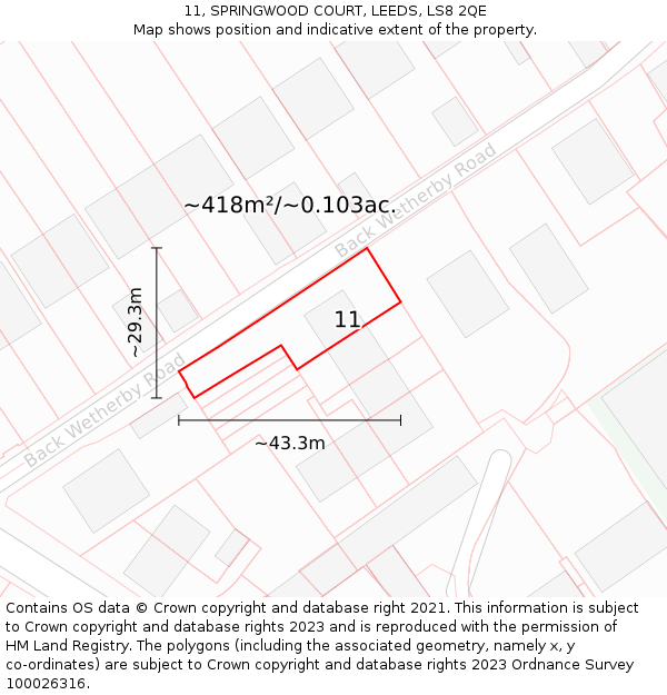 11, SPRINGWOOD COURT, LEEDS, LS8 2QE: Plot and title map