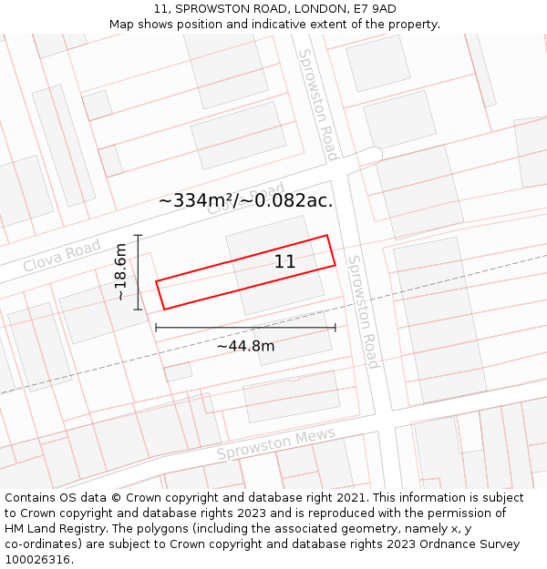 11, SPROWSTON ROAD, LONDON, E7 9AD: Plot and title map