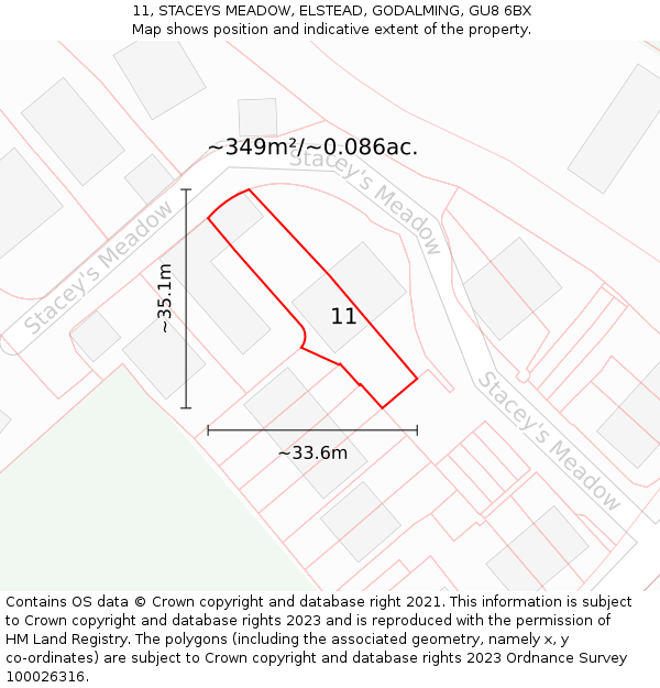 11, STACEYS MEADOW, ELSTEAD, GODALMING, GU8 6BX: Plot and title map