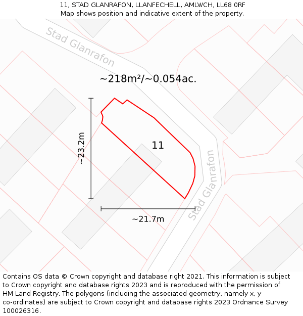 11, STAD GLANRAFON, LLANFECHELL, AMLWCH, LL68 0RF: Plot and title map