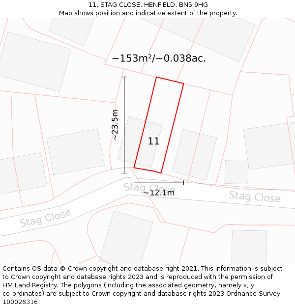11, STAG CLOSE, HENFIELD, BN5 9HG: Plot and title map
