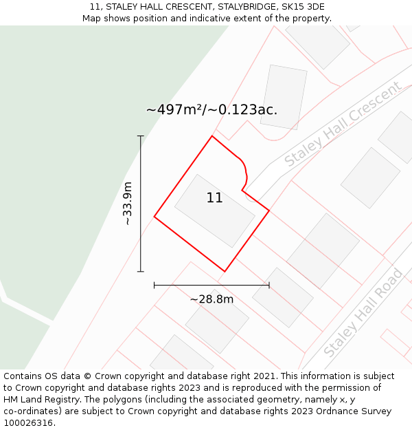 11, STALEY HALL CRESCENT, STALYBRIDGE, SK15 3DE: Plot and title map