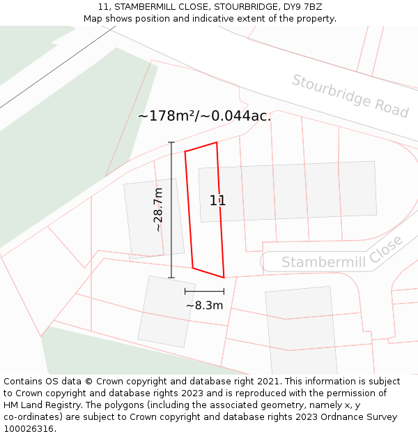 11, STAMBERMILL CLOSE, STOURBRIDGE, DY9 7BZ: Plot and title map