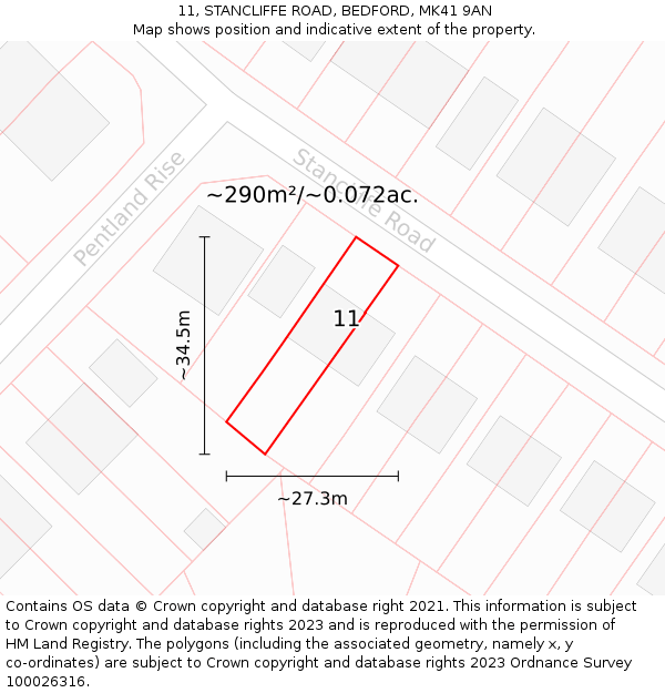 11, STANCLIFFE ROAD, BEDFORD, MK41 9AN: Plot and title map