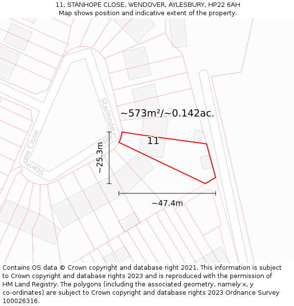 11, STANHOPE CLOSE, WENDOVER, AYLESBURY, HP22 6AH: Plot and title map