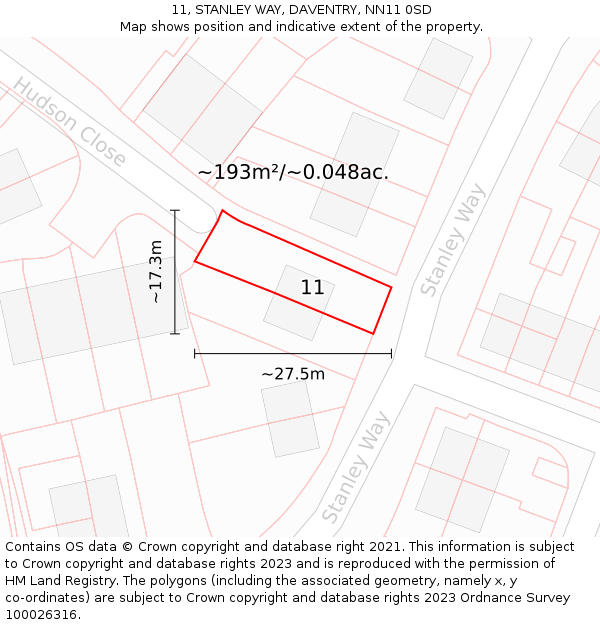 11, STANLEY WAY, DAVENTRY, NN11 0SD: Plot and title map