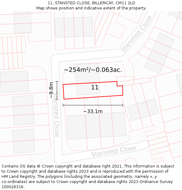 11, STANSTED CLOSE, BILLERICAY, CM11 2LD: Plot and title map