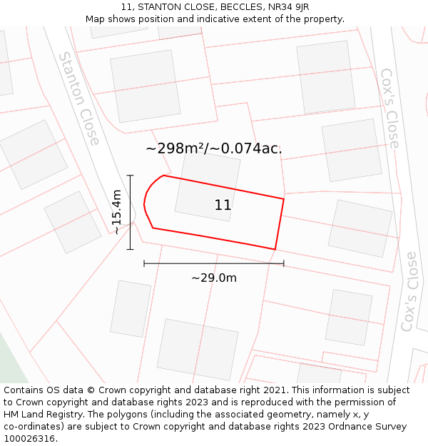 11, STANTON CLOSE, BECCLES, NR34 9JR: Plot and title map