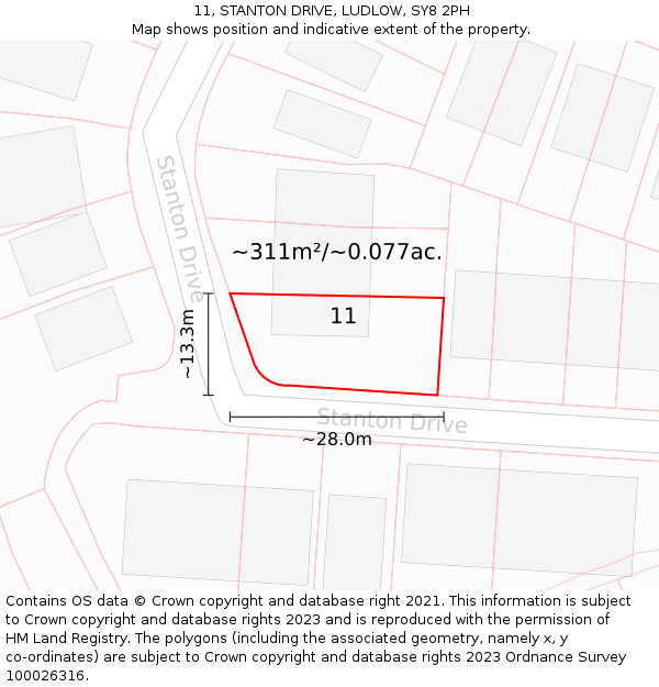 11, STANTON DRIVE, LUDLOW, SY8 2PH: Plot and title map