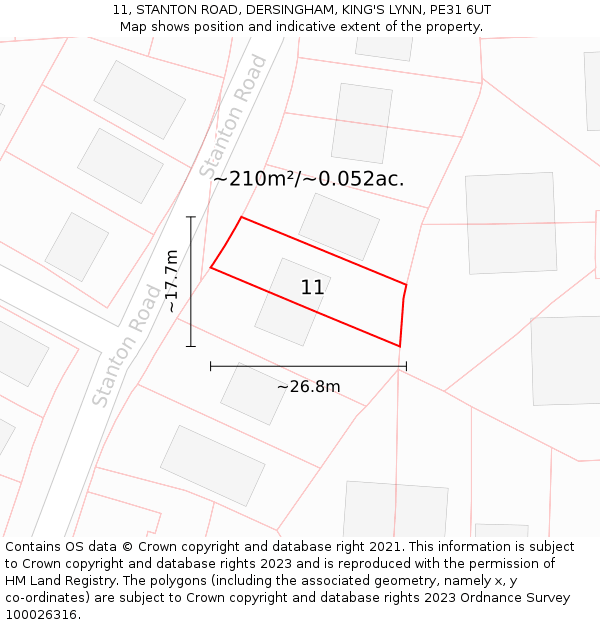 11, STANTON ROAD, DERSINGHAM, KING'S LYNN, PE31 6UT: Plot and title map
