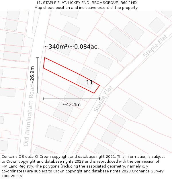 11, STAPLE FLAT, LICKEY END, BROMSGROVE, B60 1HD: Plot and title map
