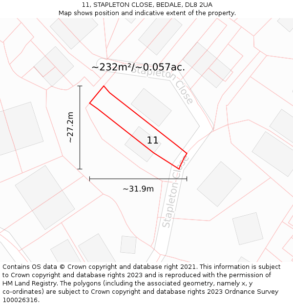 11, STAPLETON CLOSE, BEDALE, DL8 2UA: Plot and title map