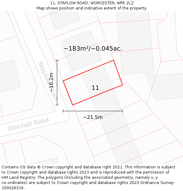 11, STAPLOW ROAD, WORCESTER, WR5 2LZ: Plot and title map