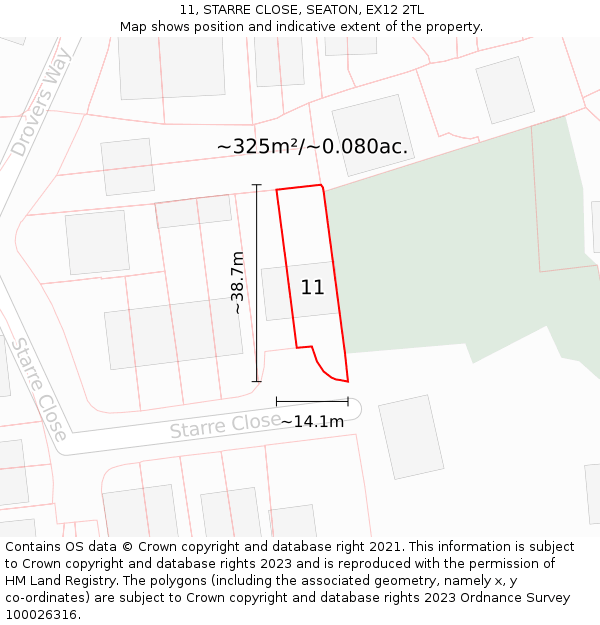 11, STARRE CLOSE, SEATON, EX12 2TL: Plot and title map
