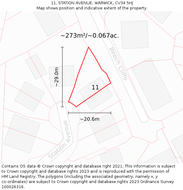 11, STATION AVENUE, WARWICK, CV34 5HJ: Plot and title map