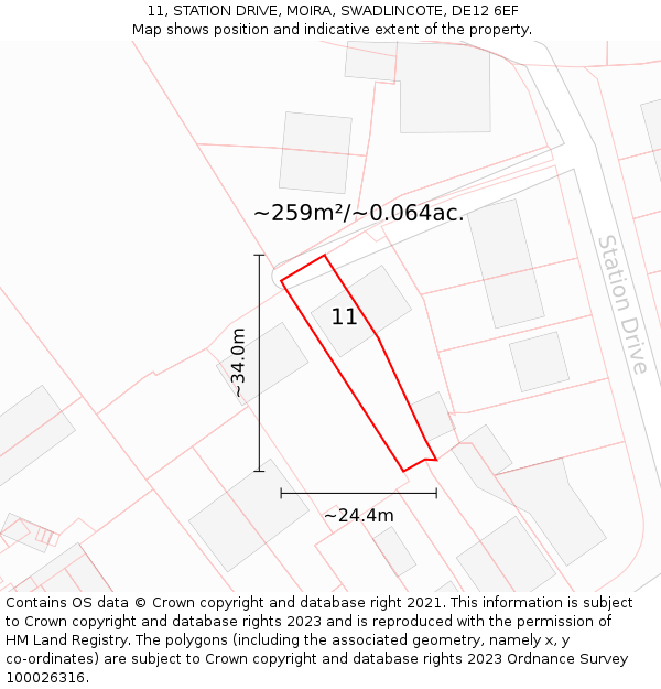 11, STATION DRIVE, MOIRA, SWADLINCOTE, DE12 6EF: Plot and title map