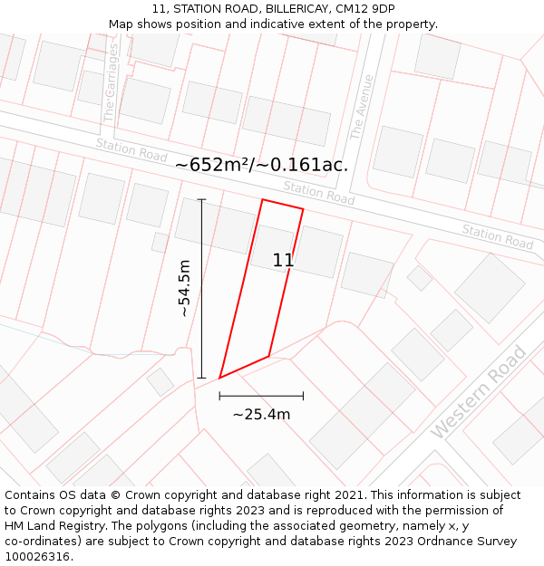 11, STATION ROAD, BILLERICAY, CM12 9DP: Plot and title map