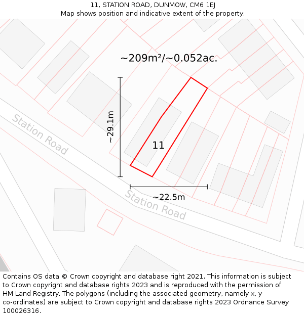 11, STATION ROAD, DUNMOW, CM6 1EJ: Plot and title map