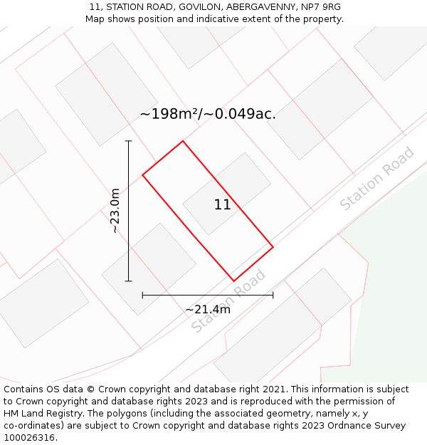 11, STATION ROAD, GOVILON, ABERGAVENNY, NP7 9RG: Plot and title map