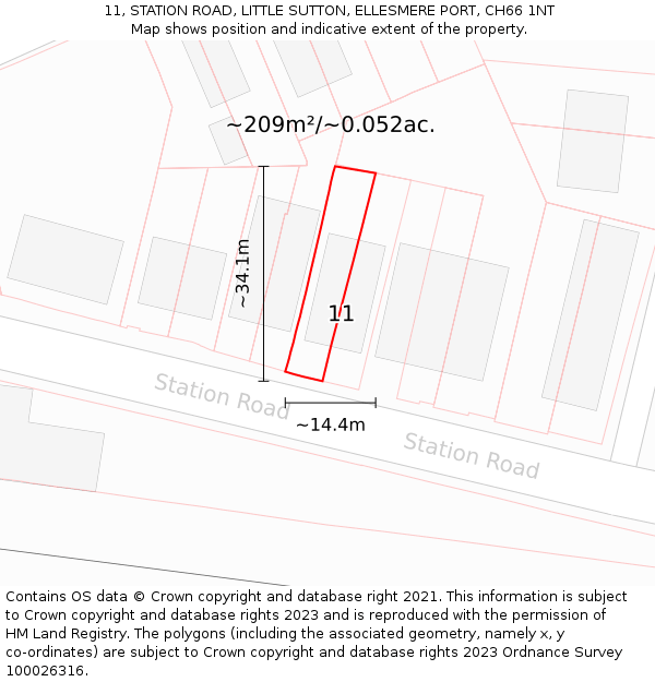 11, STATION ROAD, LITTLE SUTTON, ELLESMERE PORT, CH66 1NT: Plot and title map
