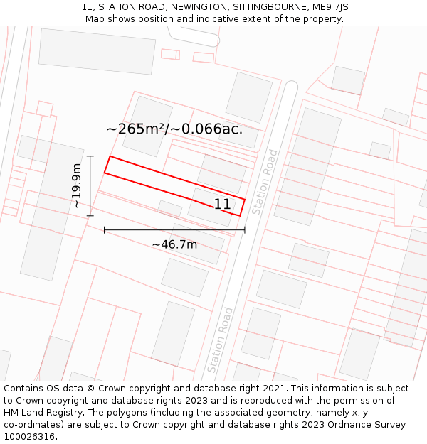 11, STATION ROAD, NEWINGTON, SITTINGBOURNE, ME9 7JS: Plot and title map