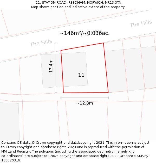 11, STATION ROAD, REEDHAM, NORWICH, NR13 3TA: Plot and title map