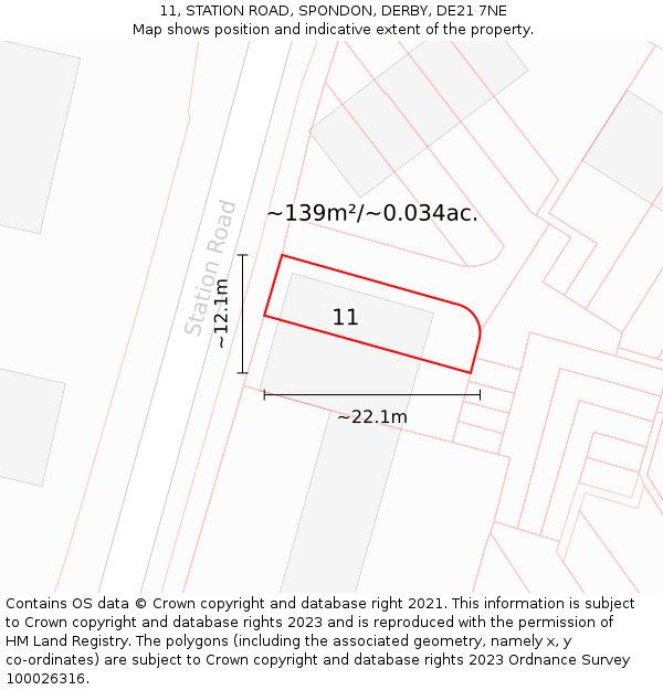 11, STATION ROAD, SPONDON, DERBY, DE21 7NE: Plot and title map