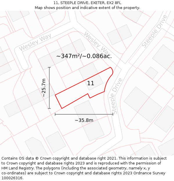 11, STEEPLE DRIVE, EXETER, EX2 8FL: Plot and title map